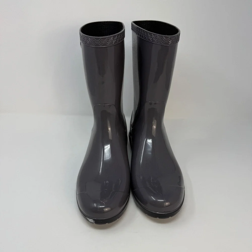 UGG Shaye Rain Boots Dark Grey Glossy Waterproof Mid Calf Boots Womens Size 9